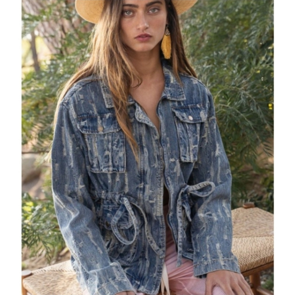 POL Distressed Denim Utility Jacket (sm)